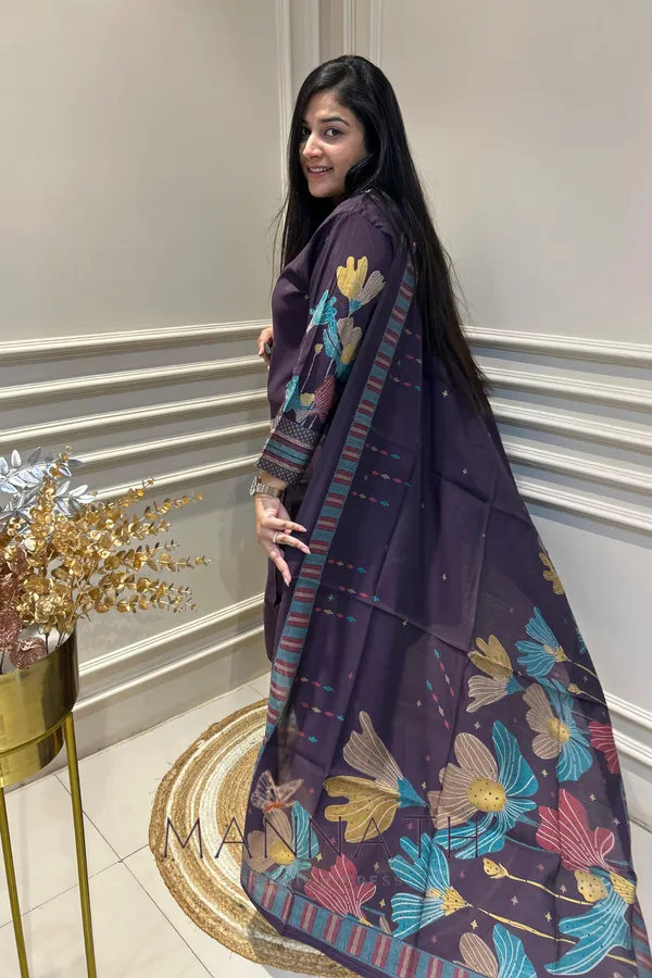 Wine_3_Piece_Cotton__Salwar_suit_&_Duppatta_Set