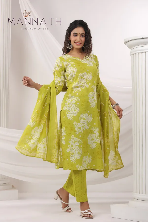 MInt_Green3_Piece_cotton_Straight_Cut_Salwar_Suit_&_Dupatta_Set