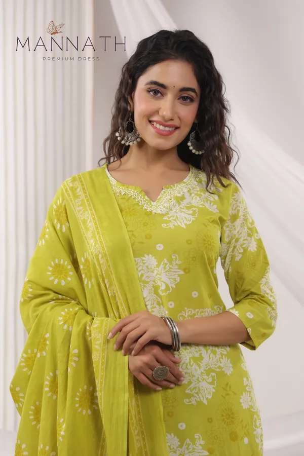 MInt_Green3_Piece_cotton_Straight_Cut_Salwar_Suit_&_Dupatta_Set