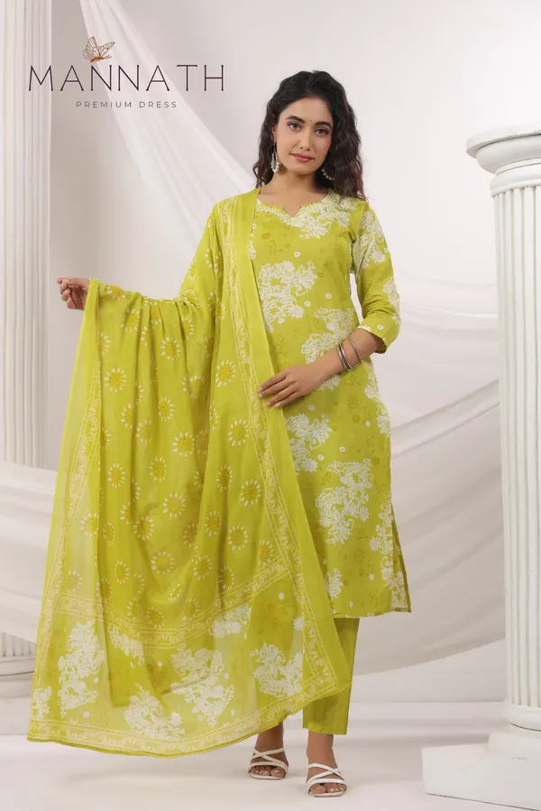 MInt_Green3_Piece_cotton_Straight_Cut_Salwar_Suit_&_Dupatta_Set