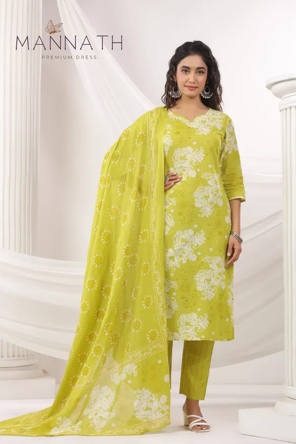MInt_Green3_Piece_cotton_Straight_Cut_Salwar_Suit_&_Dupatta_Set