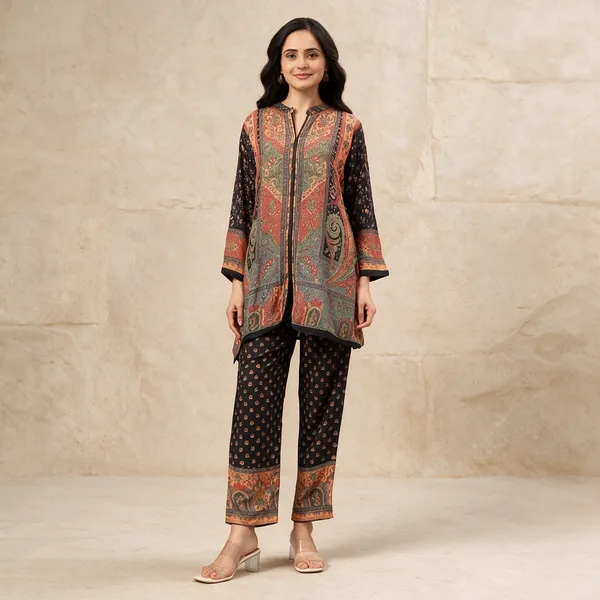 bellamy_Women’s_Ethnic_Paisley_Printed_Cotton_Blend_Rayon_Kurta_Pant_Co-Ord_Set_with_Mandarin_Collar