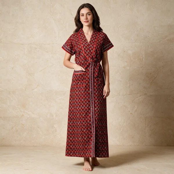 Women_Nighty_Brick_Red_100%_Cotton_Comfortable_Nighty