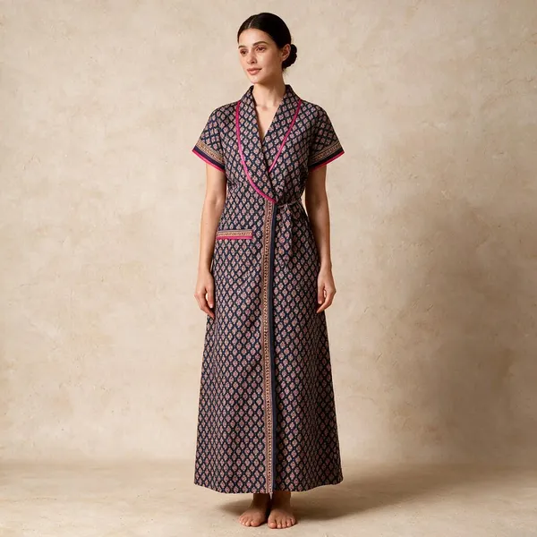 Navy_Blue_100%_Cotton_Comfortable_Nighty_Robe_For_Women