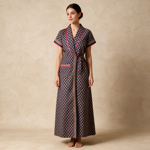 Navy_Blue_100%_Cotton_Comfortable_Nighty_Robe_For_Women
