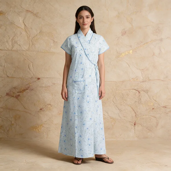 Women_Nighty_Light_Blue_100%_Cotton_Comfortable_Nighty