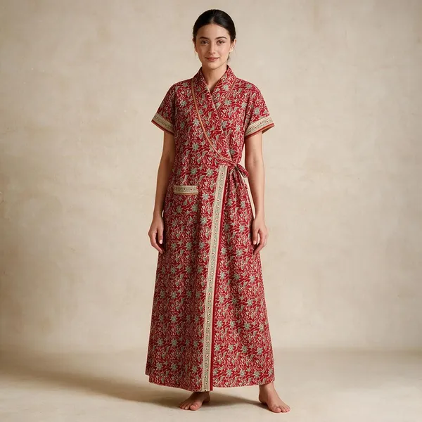 Women_Nighty_Red_Floral_Print_100%_Cotton_Comfortable_Nighty