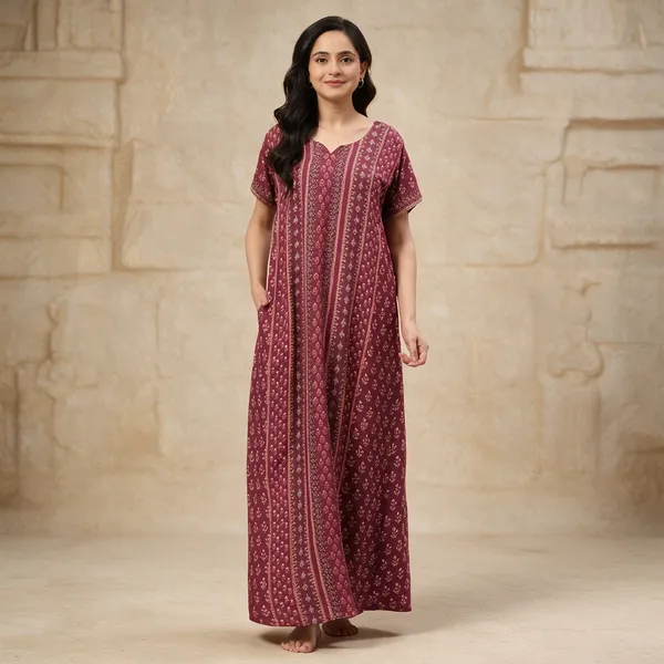 Women_S_Cotton_Blend_Rayon_Nighty_With_Pocket