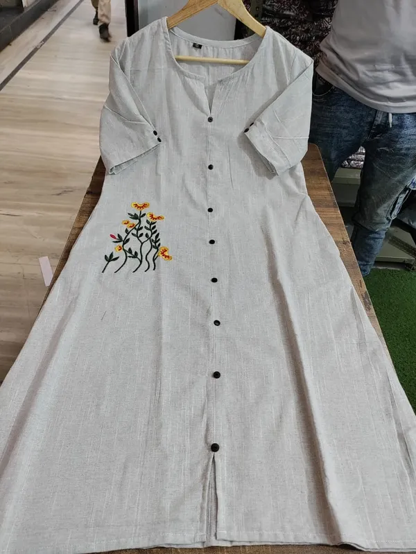 Off_White_Stylish_Handloom_Khadi_Cotton_Gown_For_Women