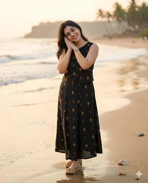 Women_Stylish_Cotton_Co-Ord_Set_Sleeveless_Button_Detail_Top_with_Printed_Flared_Skirt_chic_Ethnic_Fusion_Wear