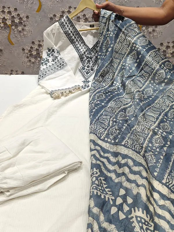 Blue_Enchanting_Pure_Katha_Cotton_Kurti_Set_With_Exquisite_Embroidery_&_Silk_Dupatta