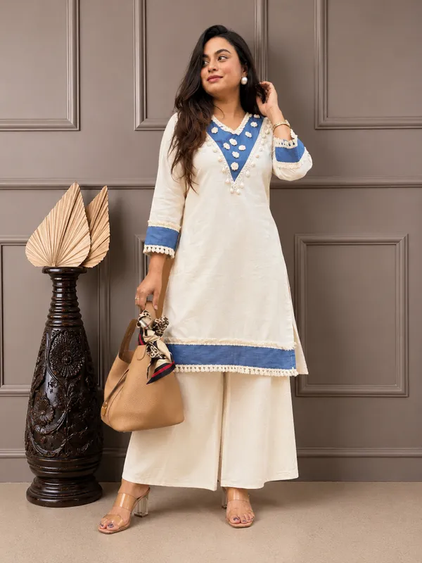 Trending_Cotton_Kurti_Palazzo_Co-Ord_Set_with_Lace_Detail