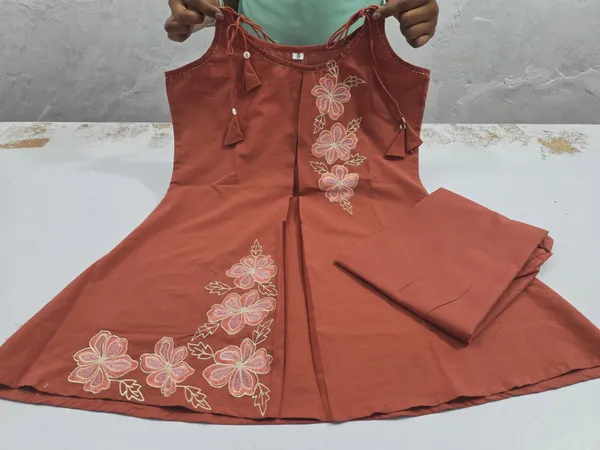 Trending_Stylish_Cotton_60x60_Embroidered_A-Line_Kurti_&_Pant_Co-Ord_Set