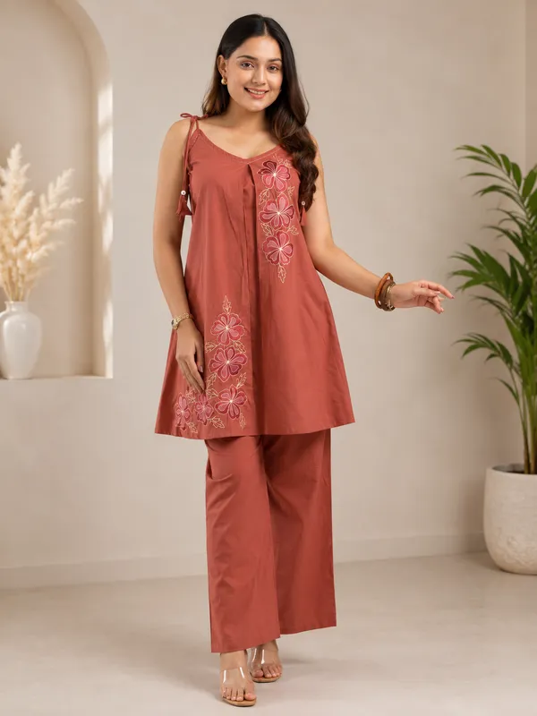 Trending_Stylish_Cotton_60x60_Embroidered_A-Line_Kurti_&_Pant_Co-Ord_Set