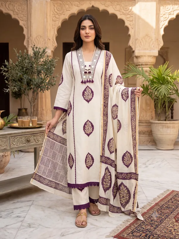 Elegant_Cotton_Printed_Embroidered_A-Line_Kurta_Pant_Dupatta_Set