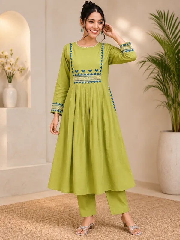 Premium_Women's_Cotton_Slub_Embroidered_A-Line_Kurta_Pant_Set