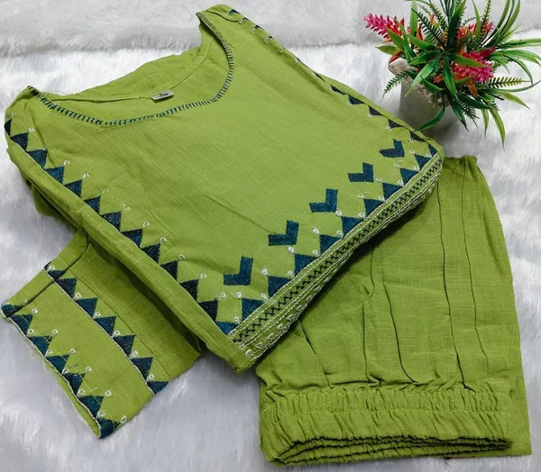 Premium_Women's_Cotton_Slub_Embroidered_A-Line_Kurta_Pant_Set