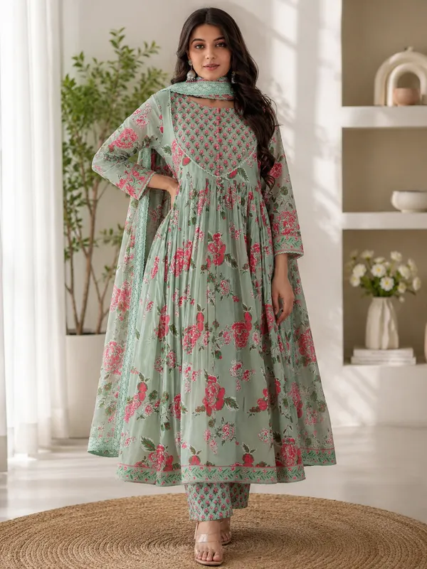 Stylish_Trending_Pure_Cotton_Hand_&_Adda_Work_Floral_Anarkali_Kurta_Pant_Dupatta_Set