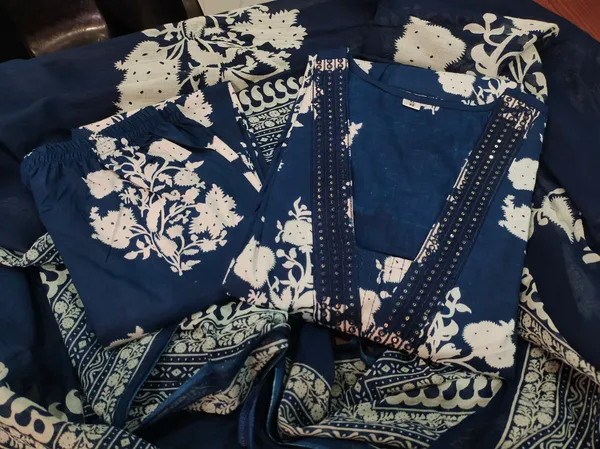 Blue_Printed_Cotton_Anarkali_Kurti_With_Palazzo_And_Dupatta_Set