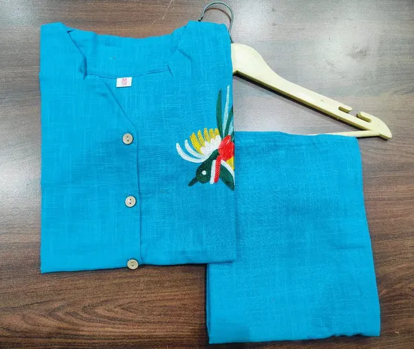 Blue_Stylish_Cotton_Slub_Top_And_Pant_Co-Ord_Set_For_Women