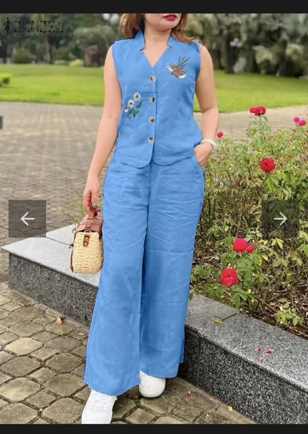 Blue_Stylish_Cotton_Slub_Top_And_Pant_Co-Ord_Set_For_Women