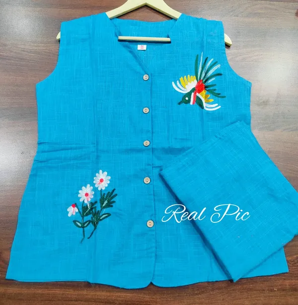 Blue_Stylish_Cotton_Slub_Top_And_Pant_Co-Ord_Set_For_Women