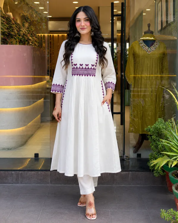 Premium_Women's_Cotton_Slub_Embroidered_A-Line_Kurta_Pant_Set