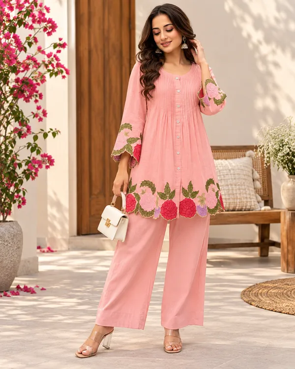 Embroidered_Cotton_60x60_Kurti_Pant_Co-ord_Set