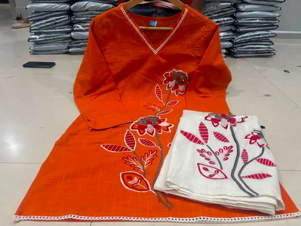 Women's_Cotton_Slub_Floral_Embroidered_Kurti_Pant_Co-Ord_Set
