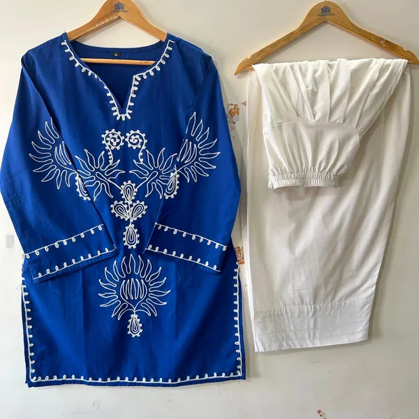 Women's_Pure_Cotton_EmbroideBLU_Kurta_with_Off-White_Farshi_Salwar_Set