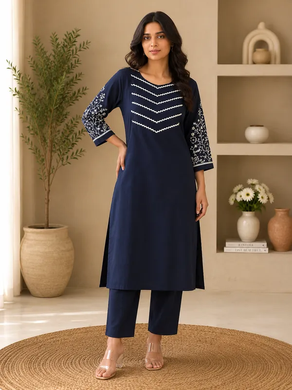 Stylish_Trending_Cotton_Embroidered_Straight_Kurta_Pant_Set_with_Pintuck_Detailing