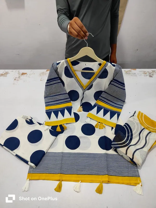 Stylish_Trending_Printed_Cotton_Kurta_Pant_&_Dupatta_Set_with_Tassel_Detail