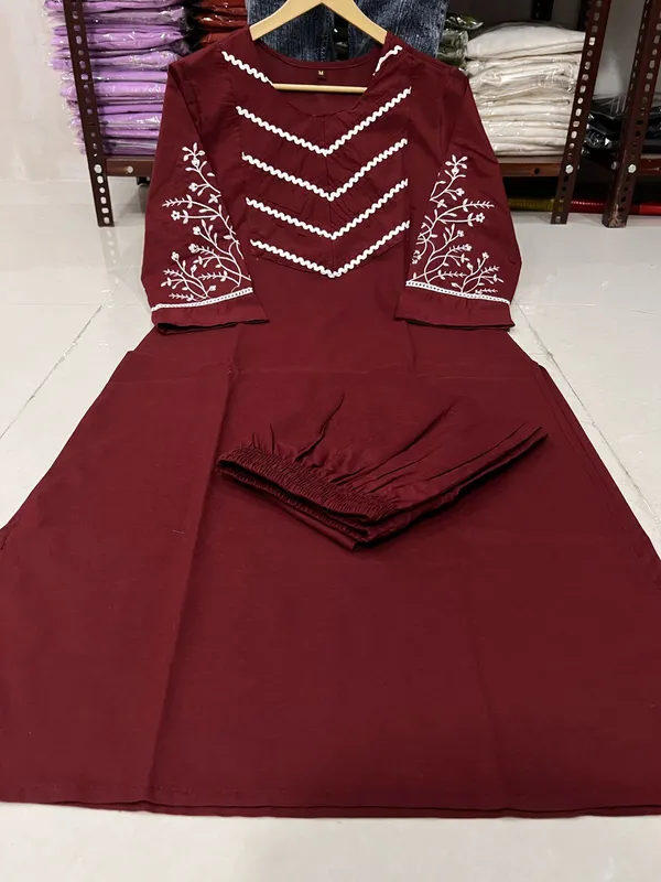 Stylish_Trending_Cotton_Embroidered_Straight_Kurta_Pant_Set_with_Pintuck_Detailing