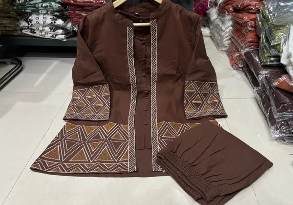 Women's_Cotton_Flex_EmbroideBRN_Jacket_Style_Top_Inner_&_Trouser_Co-Ord_Set