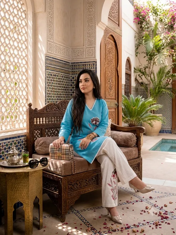 Women's_Sky_Blue_Cotton_Slub_Floral_Embroidered_Kurti_Pant_Co-Ord_Set