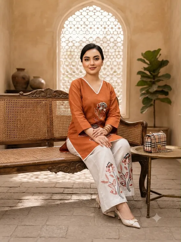 Women's_Cotton_Slub_Floral_Embroidered_Kurti_Pant_Co-Ord_Set