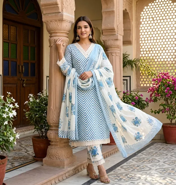 Women's_Premium_Cotton_60/60_Straight_Kurta_Pant_&_Malmal_Dupatta_Set