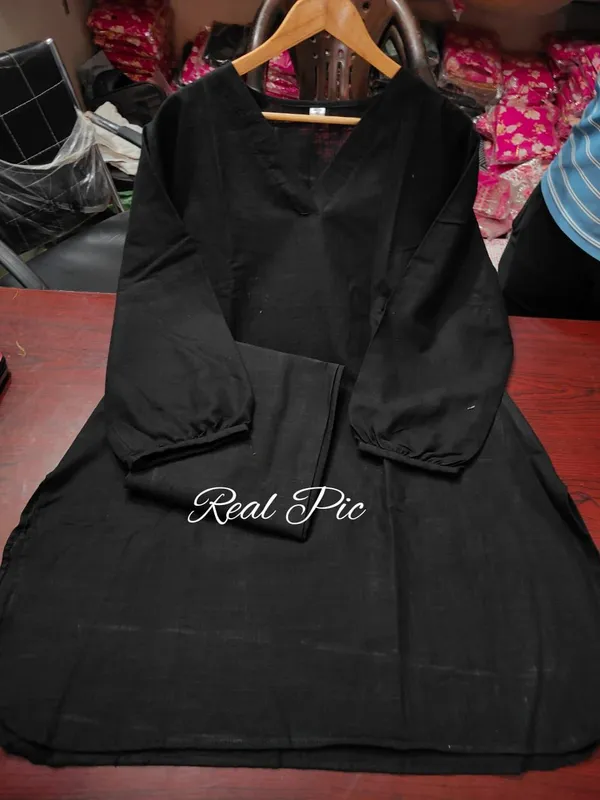 Black_Stylish_Cotton_Slub_Kurta_And_Pant_Set_For_Women