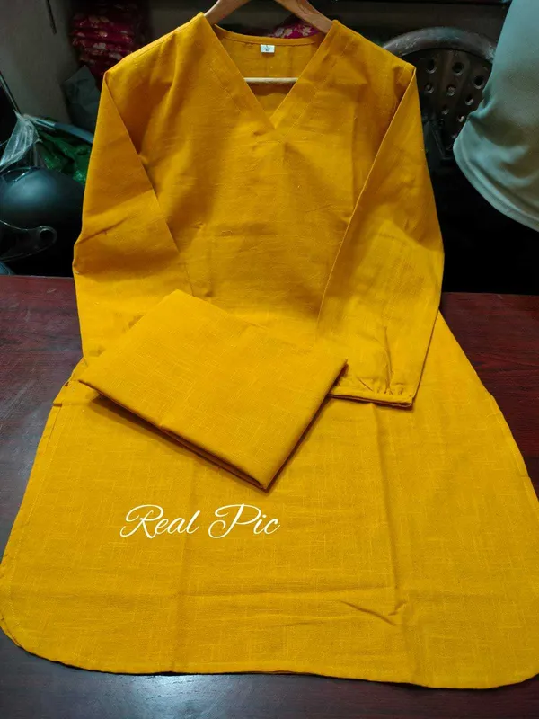 Yellow_Stylish_Cotton_Slub_Kurta_And_Pant_Set_For_Women
