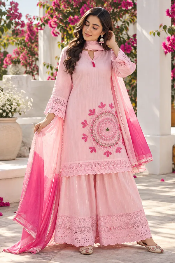 Dashing_Pure_Cotton_Shifly_Embroidered_Kurta_Sharara_Dupatta_Set