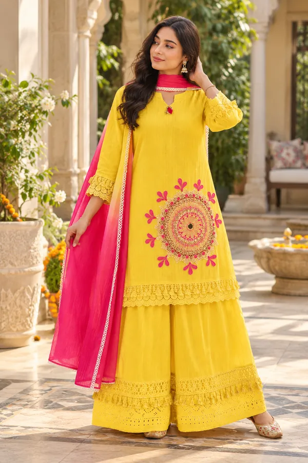Dashing_Pure_Cotton_Shifly_Embroidered_Kurta_Sharara_Dupatta_Set