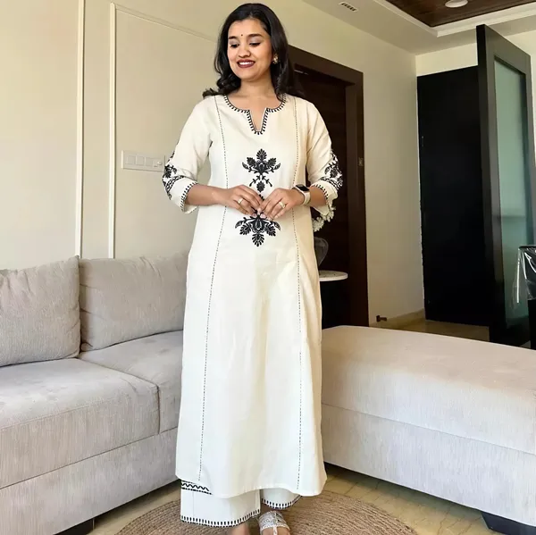 chic_Breathable_khadi_cotton_Embroidered_Kurti_Pant_Set_|_M_to_XXL