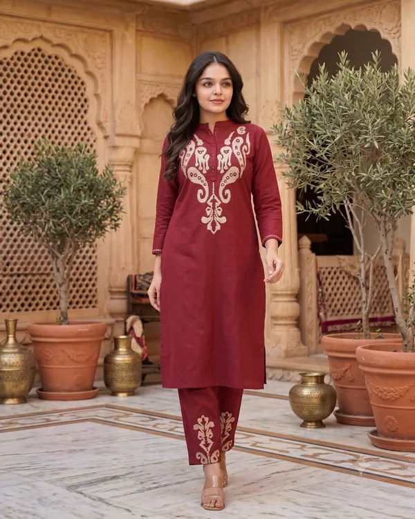 Premium_Cotton_Flex_Embroidered_Straight_Kurta_Pant_Set_for_Women