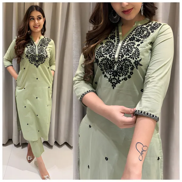 Embroidered_Pure_Cotton_Kurti_with_Afghani_Pant_–_Mint_Green_Set