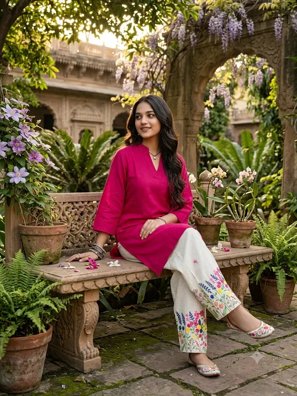 Women's_Premium_Cotton_60/60_Embroidered_Kurta_Pant_Co-Ord_Set