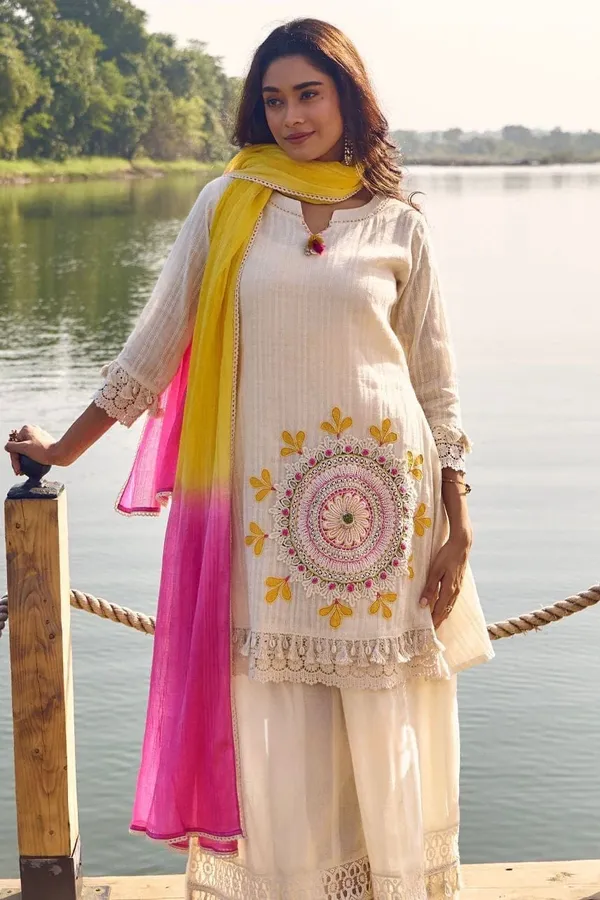 Dashing_Pure_Cotton_Shifly_Embroidered_Kurta_Sharara_Dupatta_Set