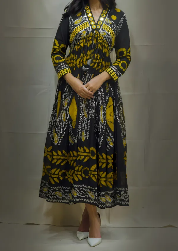 Black_Cotton_Embroidered_Kurta_Dress_With_Mirror_Work