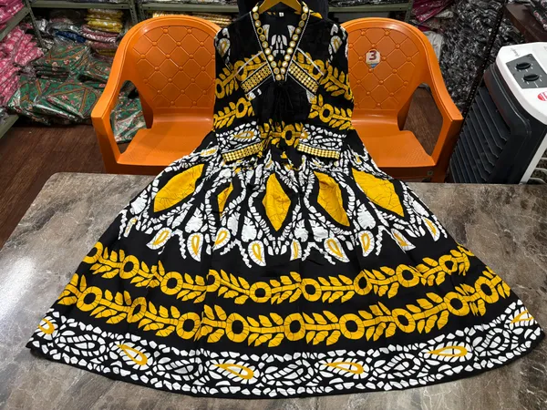 Black_Cotton_Embroidered_Kurta_Dress_With_Mirror_Work