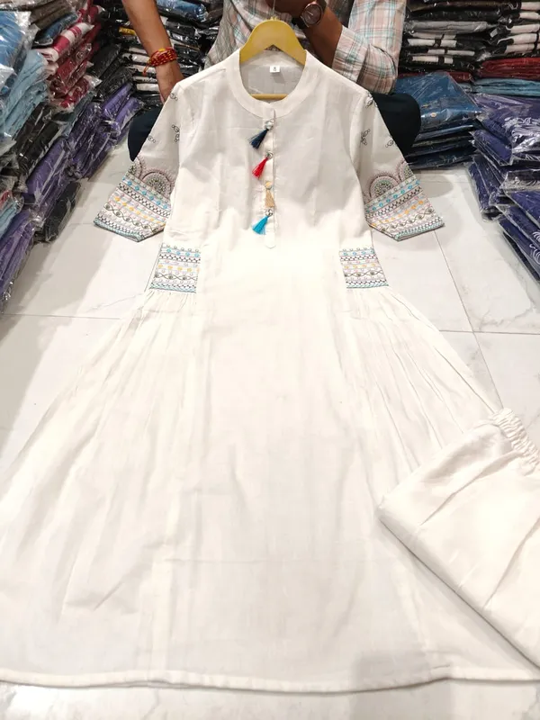 chic_Cotton_A-Line_Kurta_Set_with_Sequin_Embroidery_&_Matching_Pant__Festive_Wear_|_Sizes_M_to_XXXL
