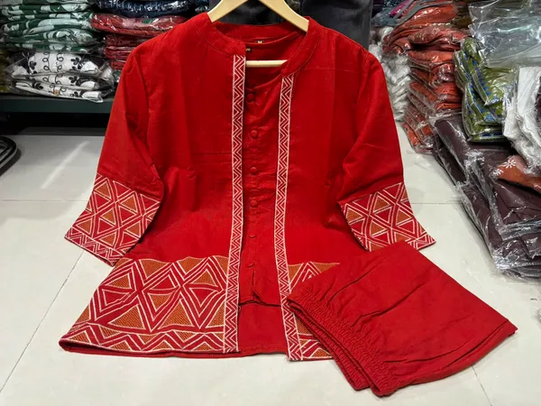Women's_Cotton_Flex_Embroidered_Jacket_Style_Top_Inner_&_Trouser_Co-Ord_Set